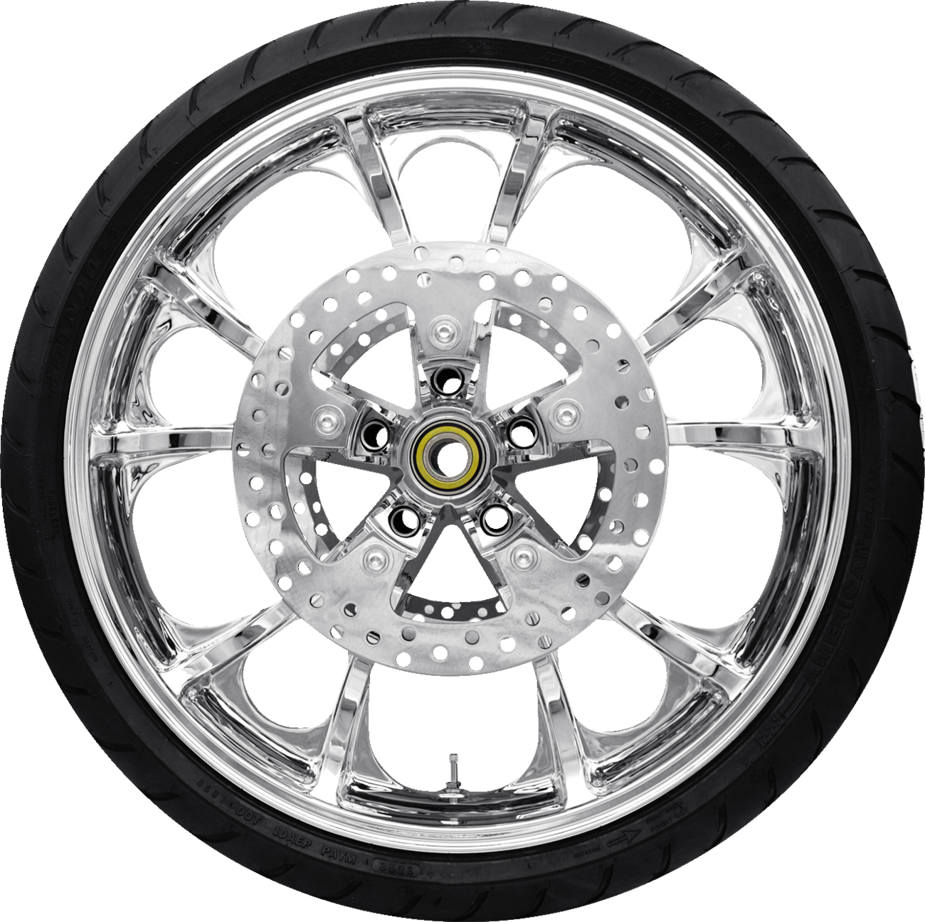 COASTAL MOTO Largo Front Wheel - Chrome (21") | Rotors (11.8") | Dunlop AE2 Tire (130/60B21) PKG2-LGO213CH-ABST
