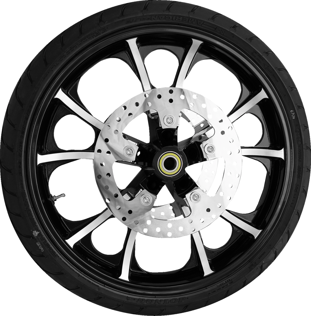 COASTAL MOTO Largo Front Wheel - Black Cut (21") | Rotors (11.8") | Dunlop AE2 Tire (130/60B21) PKG2-LGO213BC-ABST