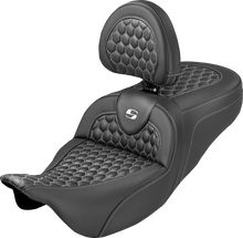 SADDLEMEN Extended Reach RoadSofa™ Seat - Honeycomb - White Stitch - with Backrest - FLH/FLT '08-'25 808-07B-190B6