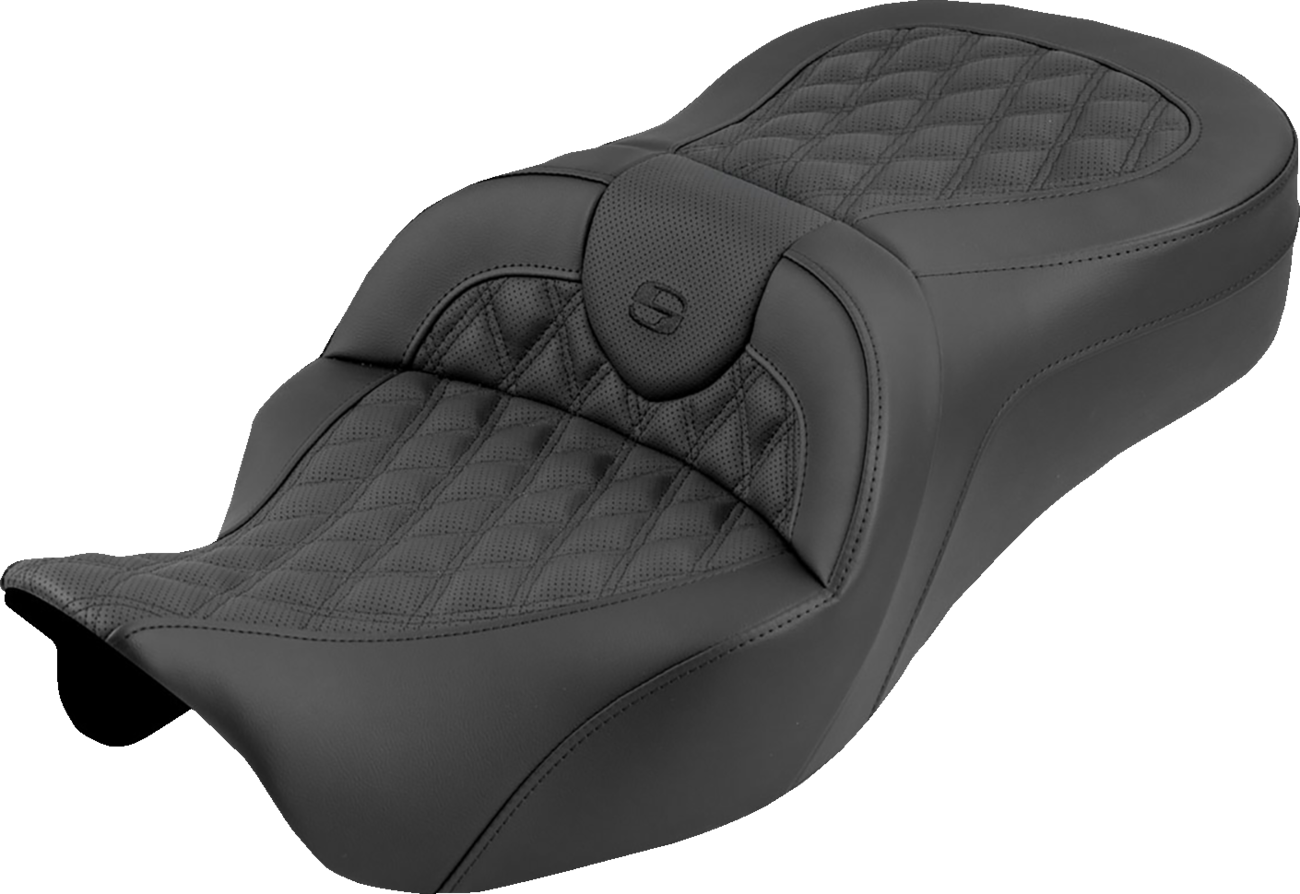 SADDLEMEN Roadsofa™ King Seat - No Backrest - Lattice Stitch - Black Stitch - FLH/FLT '08-'25 808-07B-182S00