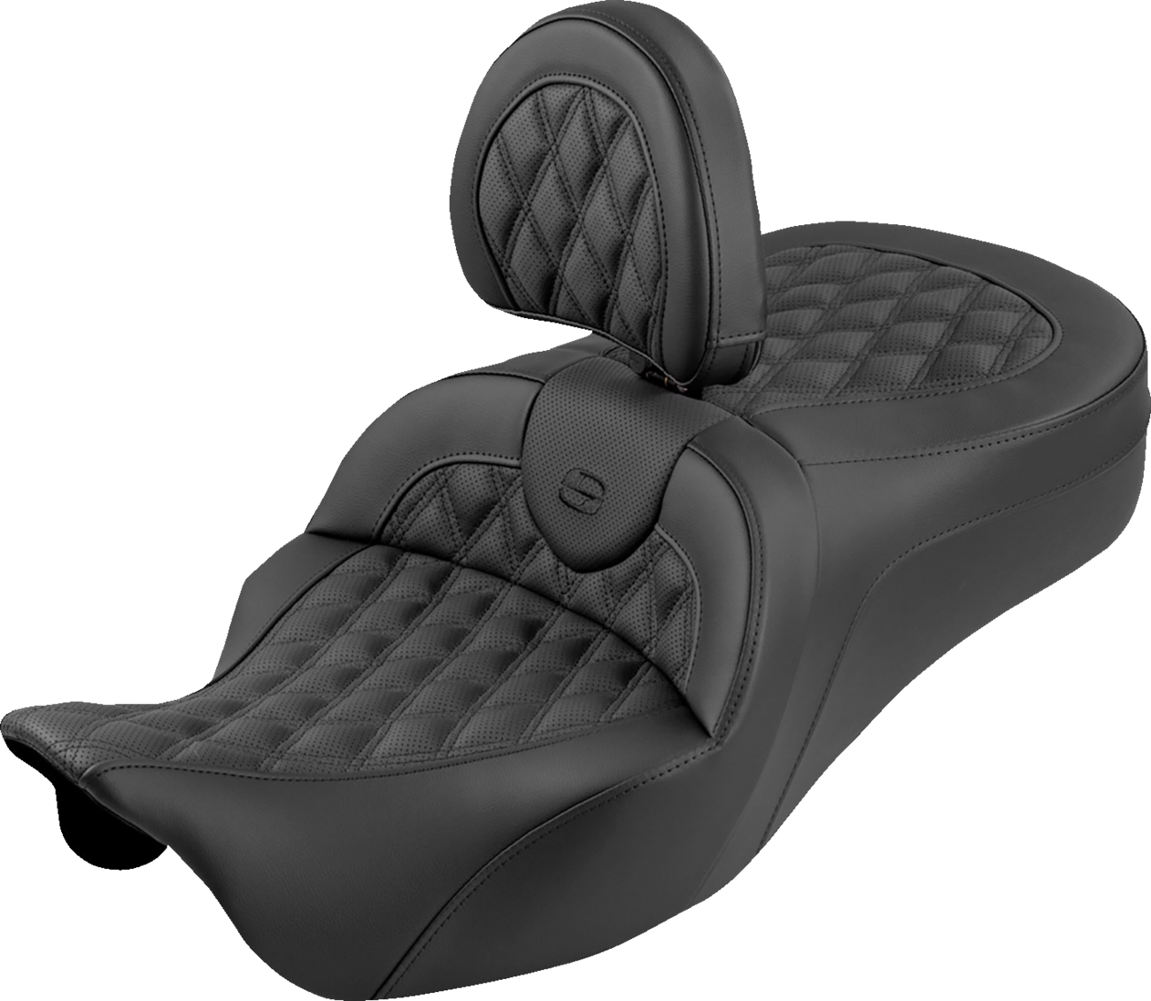 SADDLEMEN Roadsofa™ King Seat - With Backrest - Lattice Stitch - Black Stitch - FLH/FLT '08-'25 808-07B-182SB0