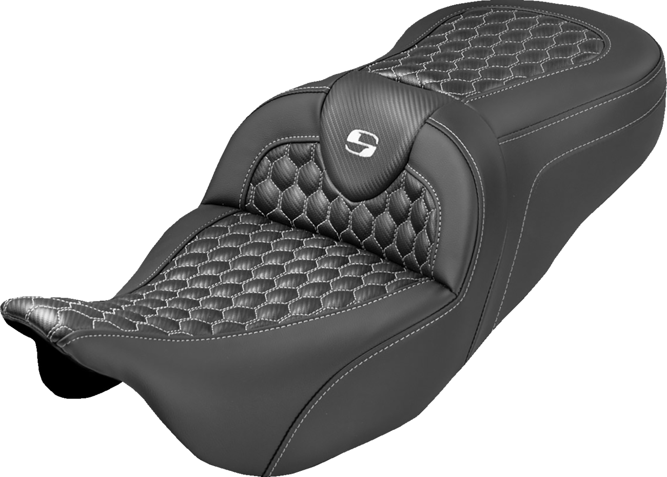 SADDLEMEN Roadsofa™ Seat - Honeycomb Stitch - White Stitch - No Backrest - FLH/FLT '08-'25 808-07B-18906