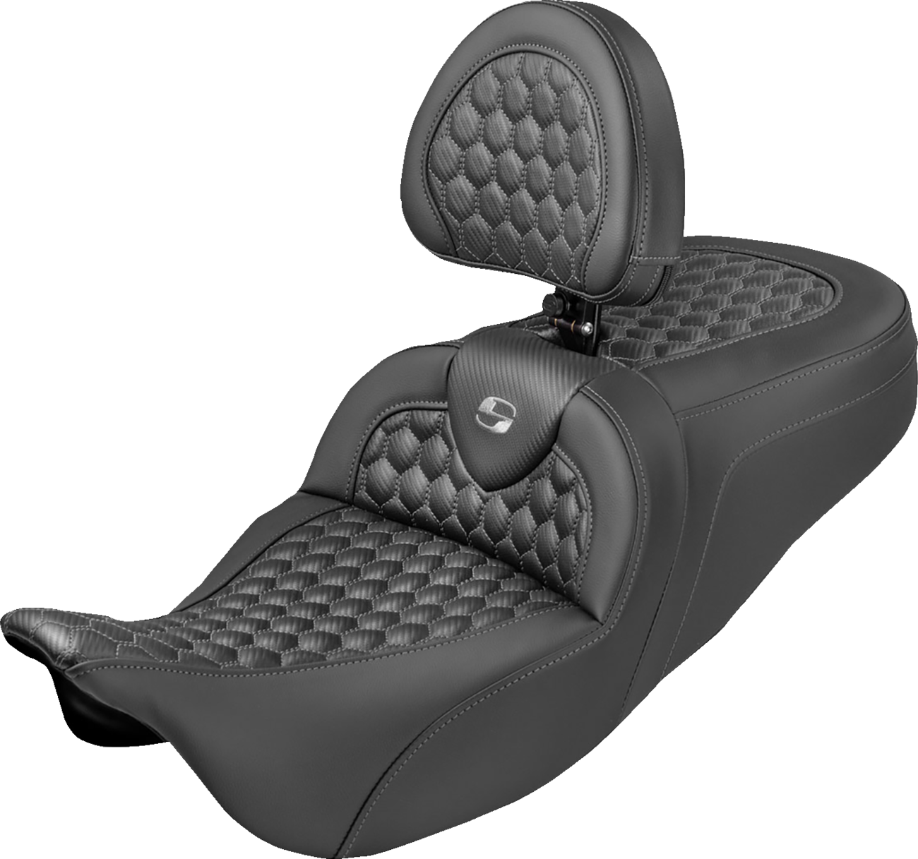 SADDLEMEN Roadsofa™ Seat - Honeycomb Stitch - Gray Stitch - With Backrest - FLH/FLT '08-'25 808-07B-189B2