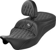 SADDLEMEN Roadsofa™ King Seat - With Backrest - Lattice Stitch - White Stitch - FLH/FLT '08-'25 808-07B-182SB6