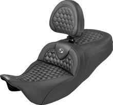 SADDLEMEN Extended Reach RoadSofa™ Seat - Honeycomb - Gray Stitch - with Backrest - FLH/FLT '08-'25 808-07B-190B2
