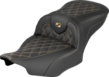 SADDLEMEN Extended Reach RoadSofa™ Seat - without Backrest - Lattice Stitch - Gold Stitch - FLH/FLT '23-'25 823-07-18407