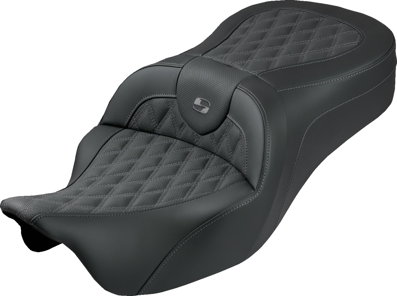 SADDLEMEN Roadsofa™ King Seat - No Backrest - Lattice Stitch - Gray Stitch - FLH/FLT '08-'25 808-07B-182S02