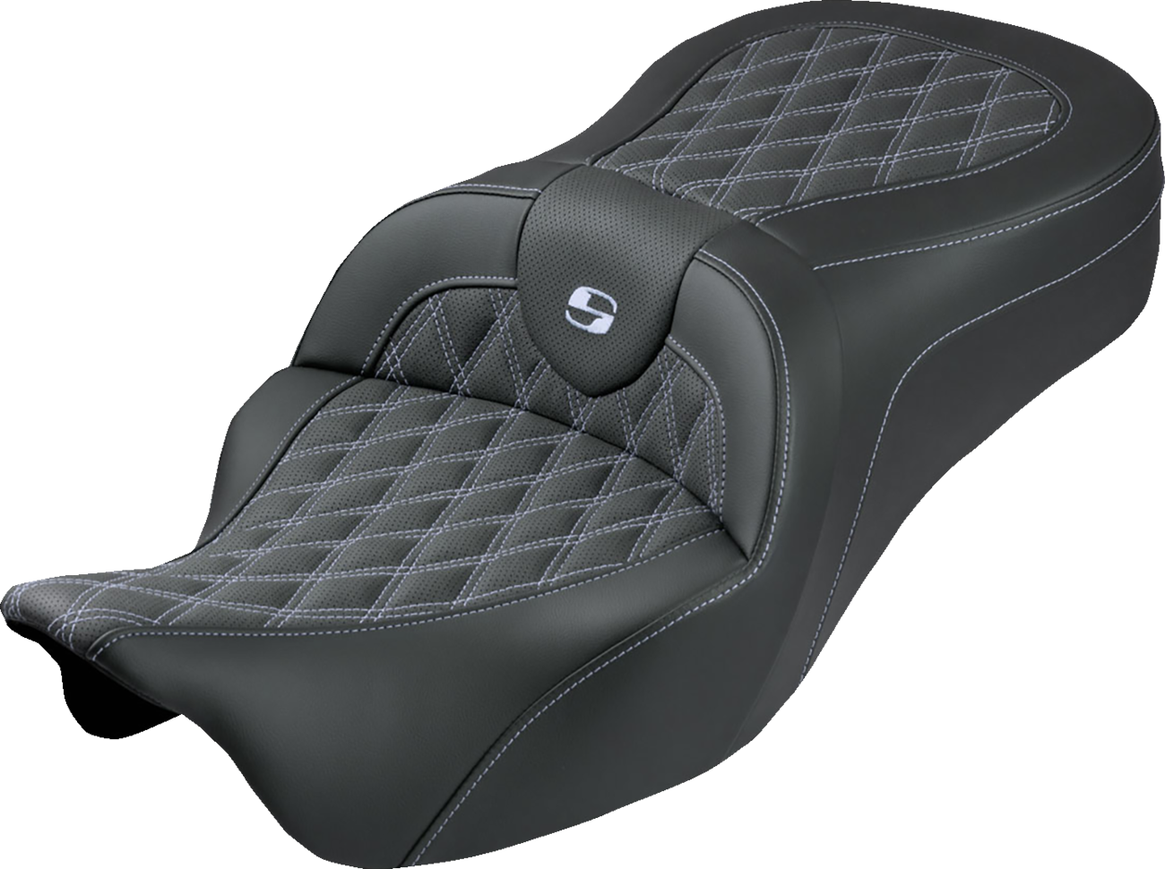 SADDLEMEN Roadsofa™ King Seat - No Backrest - Lattice Stitch - Silver Stitch - FLH/FLT '08-'25 808-07B-182S05