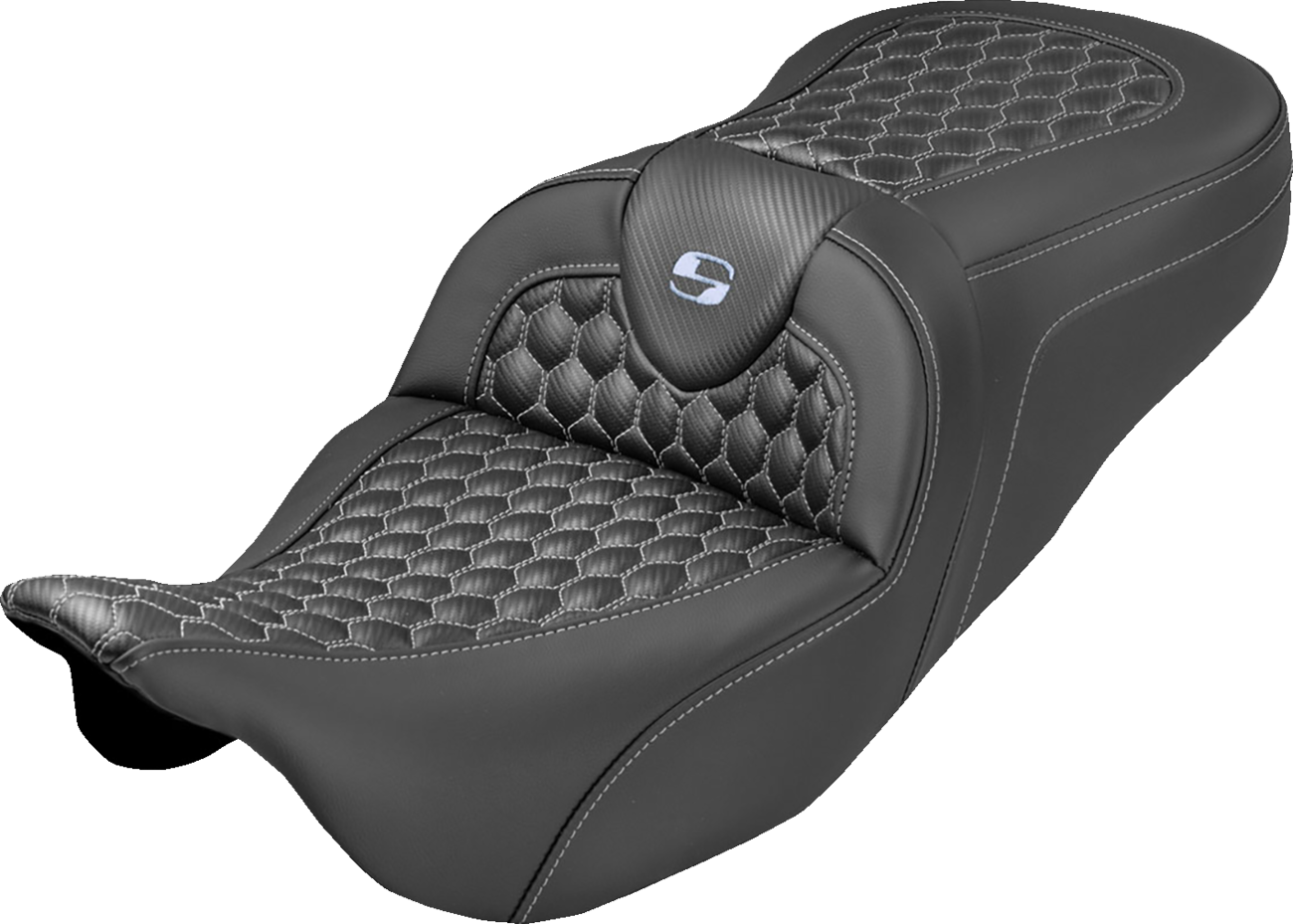 SADDLEMEN Roadsofa™ Seat - Honeycomb Stitch - Silver Stitch - No Backrest - FLH/FLT '08-'25 808-07B-18905