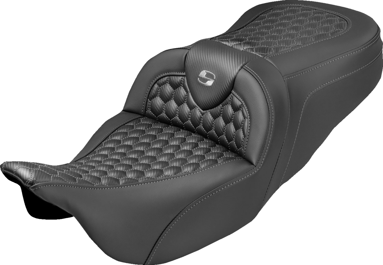 SADDLEMEN Extended Reach RoadSofa™ Seat - Honeycomb - Gray Stitch - without Backrest - FLH/FLT '08-'25 808-07B-19002