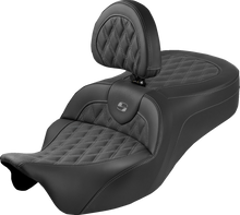 SADDLEMEN Roadsofa™ King Seat - With Backrest - Lattice Stitch - Gray Stitch - FLH/FLT '08-'25 808-07B-182SB2
