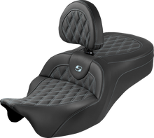 SADDLEMEN Roadsofa™ King Seat - With Backrest - Lattice Stitch - Silver Stitch - FLH/FLT '08-'25 808-07B-182SB5