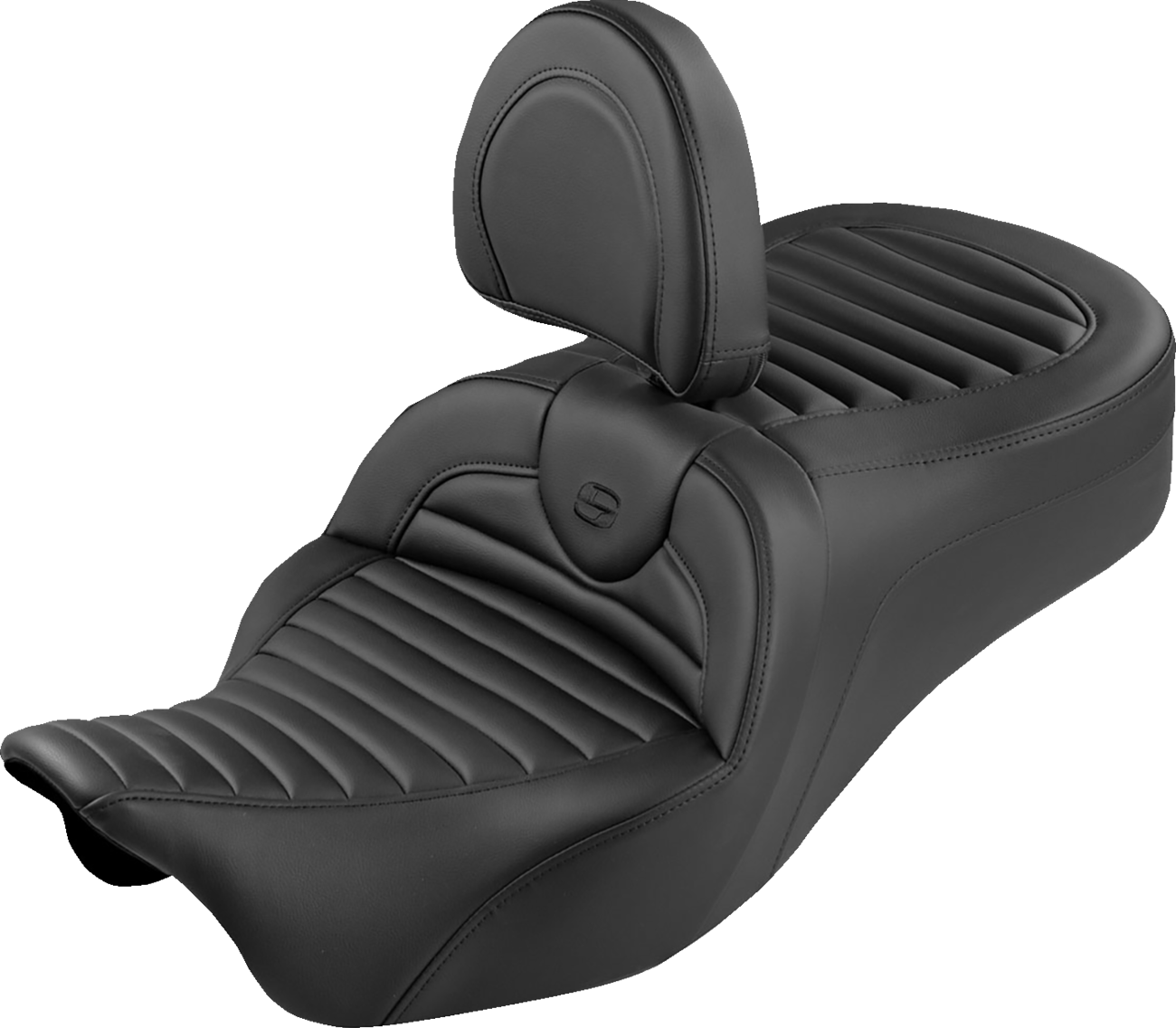 SADDLEMEN Roadsofa™ King Seat - With Backrest - Tuck-n-Roll - Black Stitch - FLH/FLT '08-'25 808-07B-202SB0