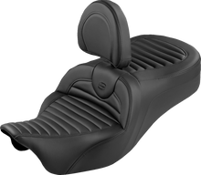 SADDLEMEN Roadsofa™ King Seat - With Backrest - Tuck-n-Roll - Black Stitch - FLH/FLT '08-'25 808-07B-202SB0