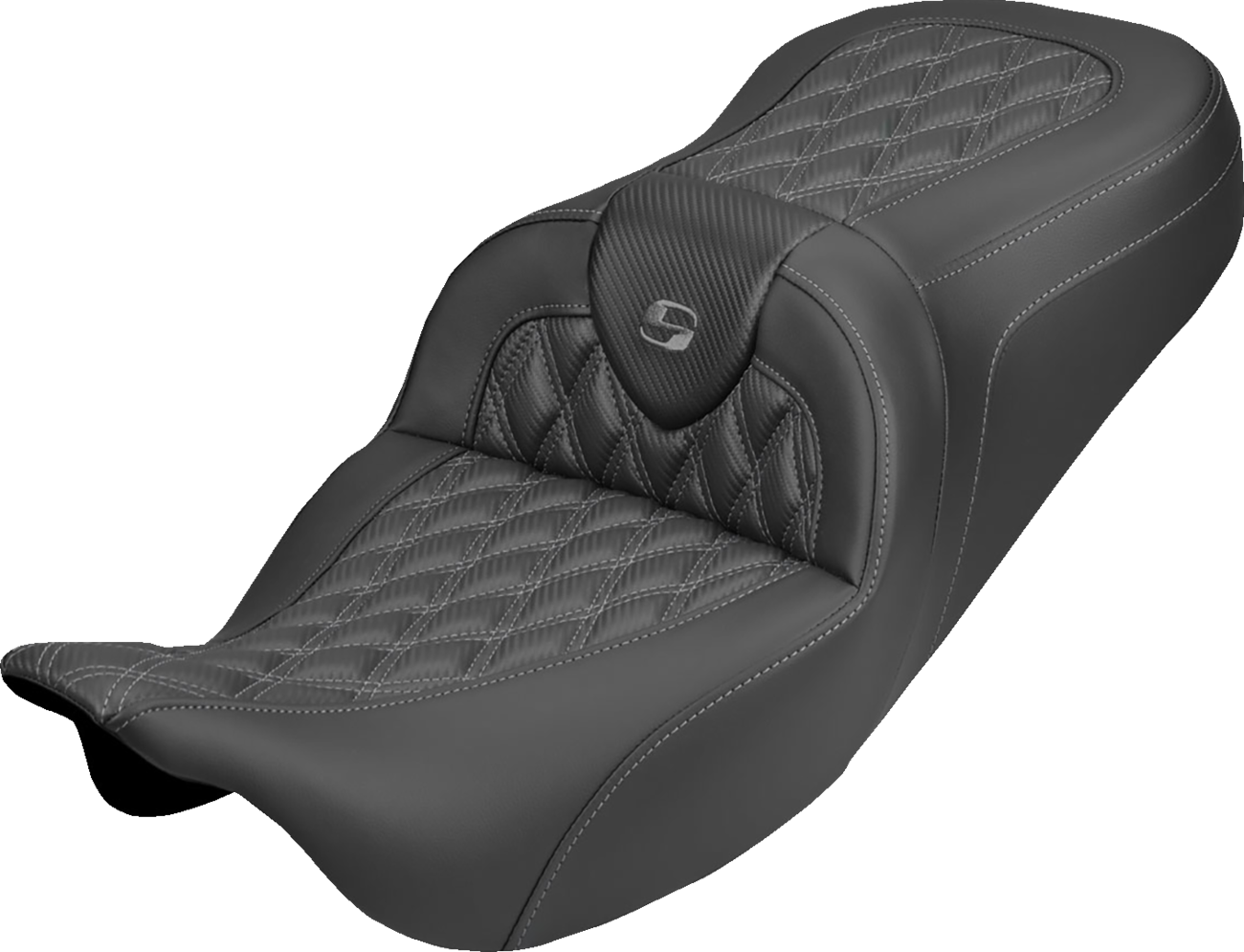 SADDLEMEN Roadsofa™ Carbon Fiber Seat - Lattice - Gray Stitch - Without Backrest - FLH/FLT '08-'25 808-07B-20602