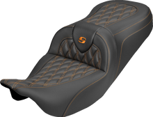 SADDLEMEN Roadsofa™ Carbon Fiber Seat - Lattice - Orange Stitch - Without Backrest - FLH/FLT '08-'25 808-07B-20603