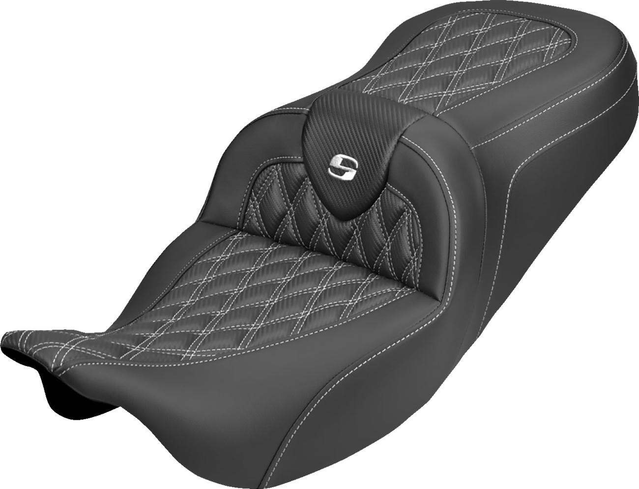 SADDLEMEN Roadsofa™ Carbon Fiber Seat - Lattice - White Stitch - Without Backrest - FLH/FLT '08-'25 808-07B-20606