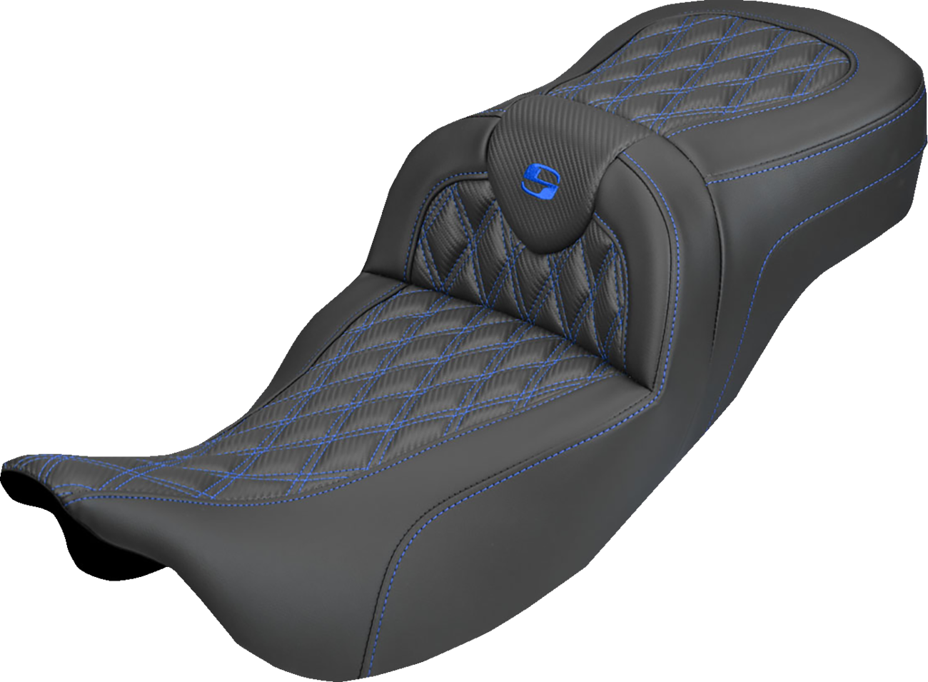 SADDLEMEN Extended Reach Roadsofa™ Carbon Fiber Seat - Lattice - Blue Stitch - Without Backrest - FL '08-'25 808-07B-20701