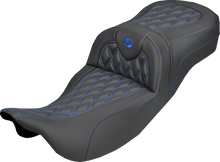 SADDLEMEN Extended Reach Roadsofa™ Carbon Fiber Seat - Lattice - Blue Stitch - Without Backrest - FL '08-'25 808-07B-20701
