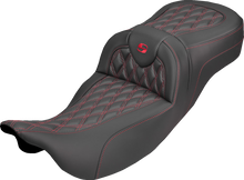 SADDLEMEN Extended Reach Roadsofa™ Carbon Fiber Seat - Lattice - Red Stitch - Without Backrest - FL '08-'25 808-07B-20704