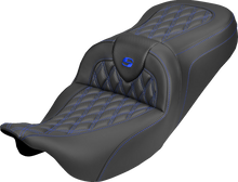 SADDLEMEN Roadsofa™ Carbon Fiber Seat - Lattice - Blue Stitch - Without Backrest - FLH/FLT '08-'25 808-07B-20601