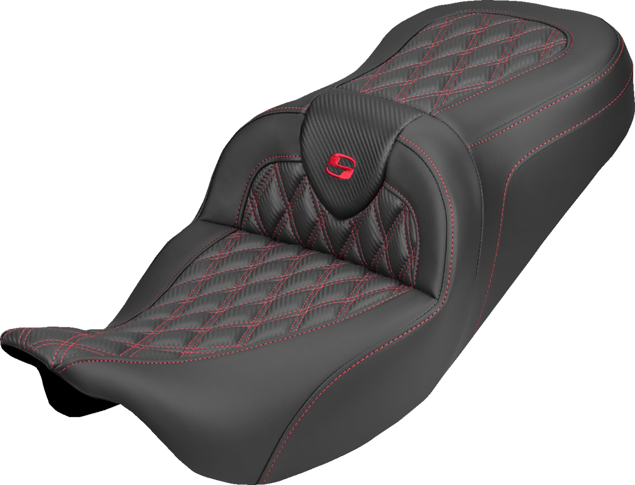 SADDLEMEN Roadsofa™ Carbon Fiber Seat - Lattice - Red Stitch - Without Backrest - FLH/FLT '08-'25 808-07B-20604