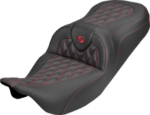SADDLEMEN Roadsofa™ Carbon Fiber Seat - Lattice - Red Stitch - Without Backrest - FLH/FLT '08-'25 808-07B-20604