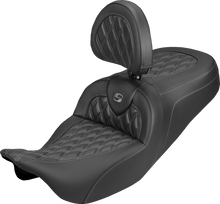 SADDLEMEN Roadsofa™ Carbon Fiber Seat - Lattice - Gray Stitch - With Backrest - FLH/FLT '08-'25 808-07B-206B2