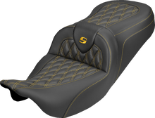 SADDLEMEN Roadsofa™ Carbon Fiber Seat - Lattice - Gold Stitch - Without Backrest - FLH/FLT '08-'25 808-07B-20607