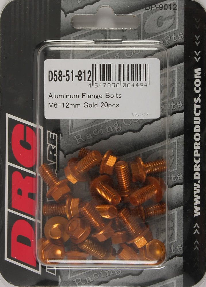 Aluminum Flange Bolts Gold M6x12mm 20/Pk