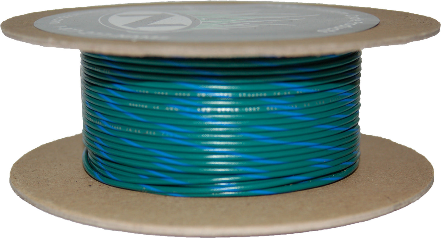100' Spool 20 Gauge Wire (Green/Blue Stripe)