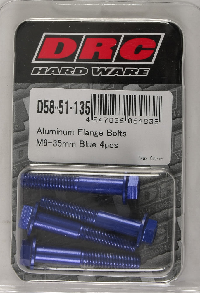 Aluminum Flange Bolts Blue M6x35mm 4/Pk