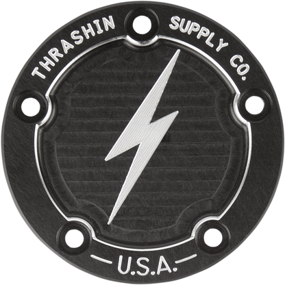 THRASHIN SUPPLY CO. Points Cover - Dished - Black - 5 Hole - Twin Cam TSC-3026-4