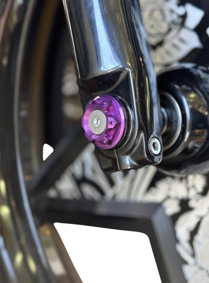 PAUL YAFFE BAGGER NATION Y-Axle with Turret Style Axle Cover Kit - Custom - Front - Purple - 25 mm PYO:YAXLE-08-HT-PR