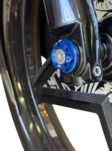 PAUL YAFFE BAGGER NATION Y-Axle with Turret Style Axle Cover Kit - Custom - Front - Blue - 25 mm PYO:YAXLE-08-HT-BE
