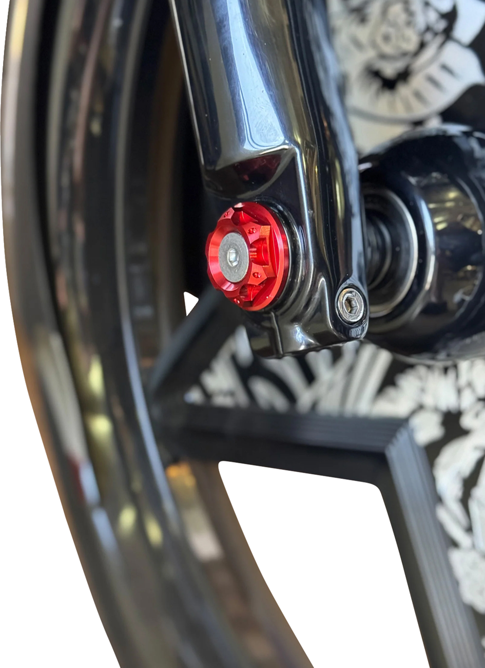 PAUL YAFFE BAGGER NATION Y-Axle with Turret Style Axle Cover Kit - Custom - Front - Red - 1" PYO:YAXLE-07-HT-RD