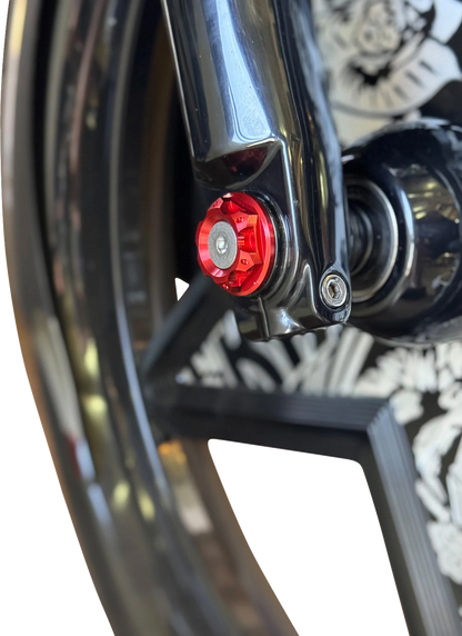 PAUL YAFFE BAGGER NATION Y-Axle with Turret Style Axle Cover Kit - Custom - Front - Red - 1" PYO:YAXLE-07-HT-RD