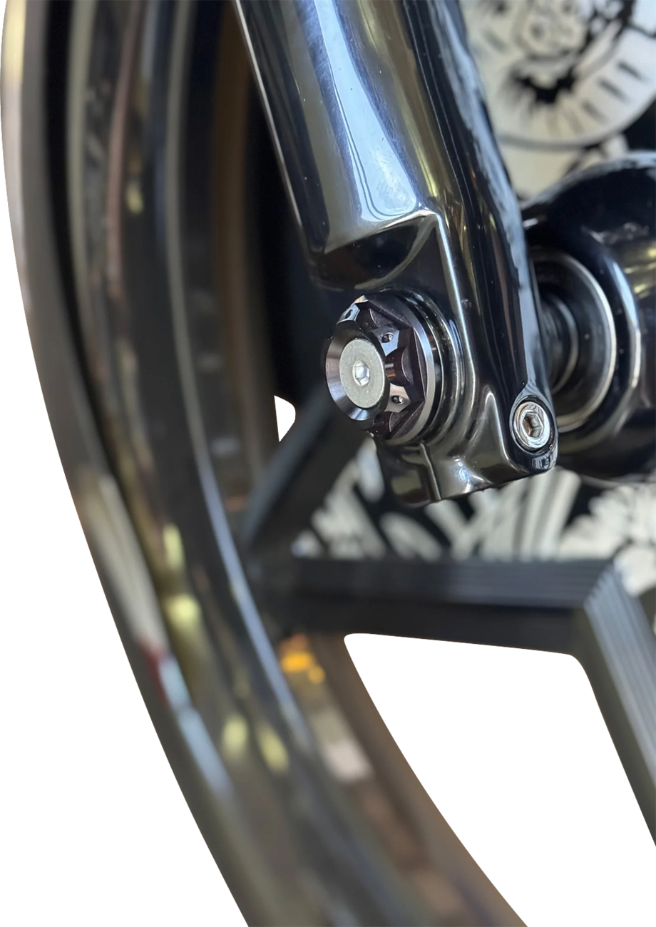 PAUL YAFFE BAGGER NATION Y-Axle with Turret Style Axle Cover Kit - Custom - Front - Black - 25 mm PYO:YAXLE-08-HT-BK