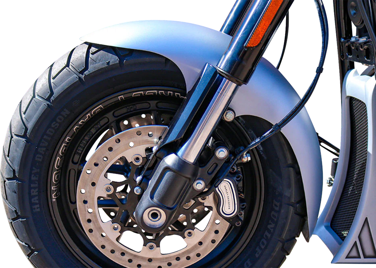 PAUL YAFFE BAGGER NATION Cafe Front Fender - 19" Wheel - Black Inverted Fork Adapter - HD Softail '18-'26 PYO:CAFE-19-18FB-B-C