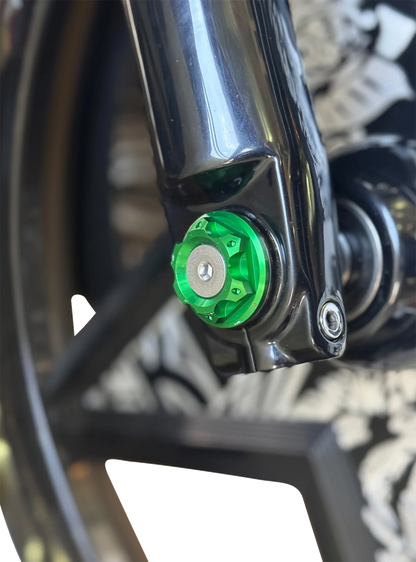 PAUL YAFFE BAGGER NATION Y-Axle with Turret Style Axle Cover Kit - Custom - Front - Green - 1" PYO:YAXLE-07-HT-GN