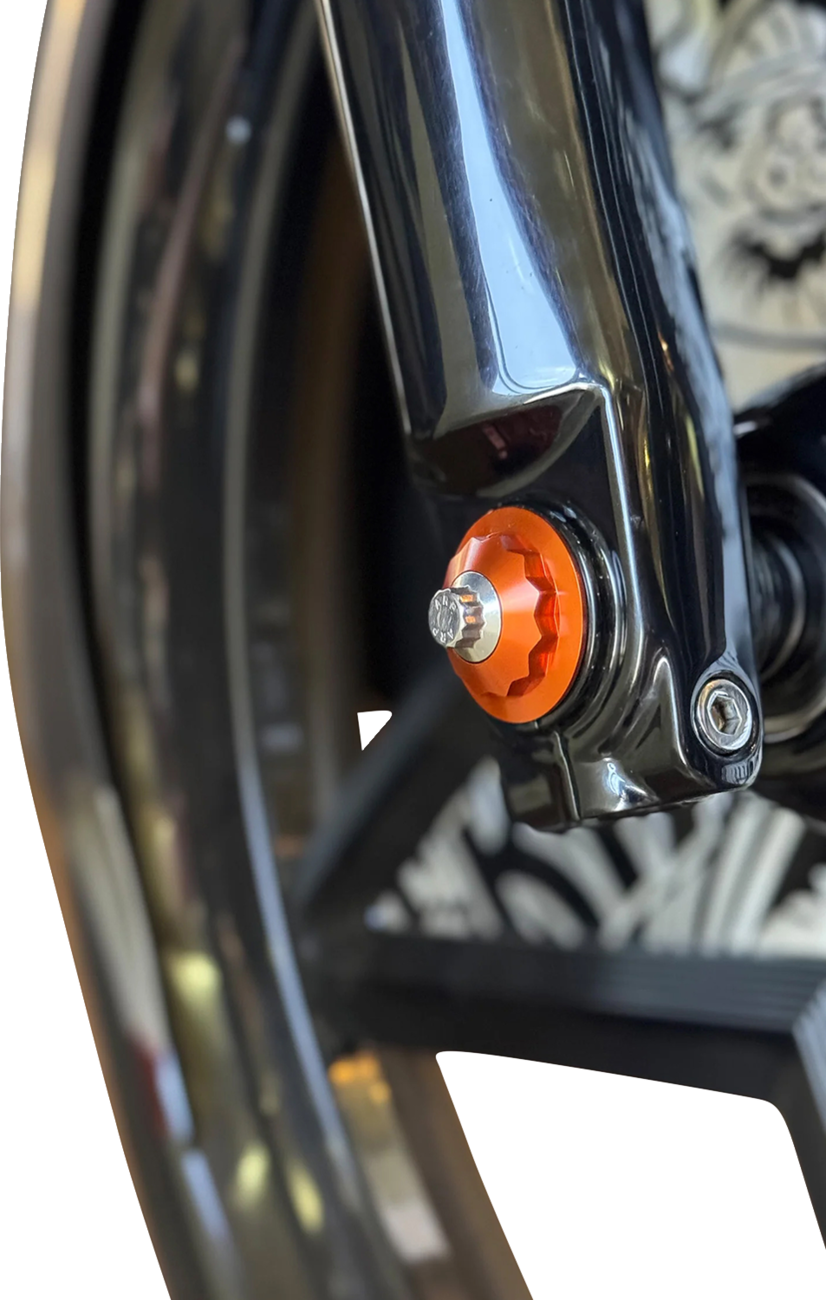 PAUL YAFFE BAGGER NATION Y-Axle with 12 Point Style Axle Cover Kit - Custom - Front - Orange - 1" PYO:YAXLE-07-TP-OR