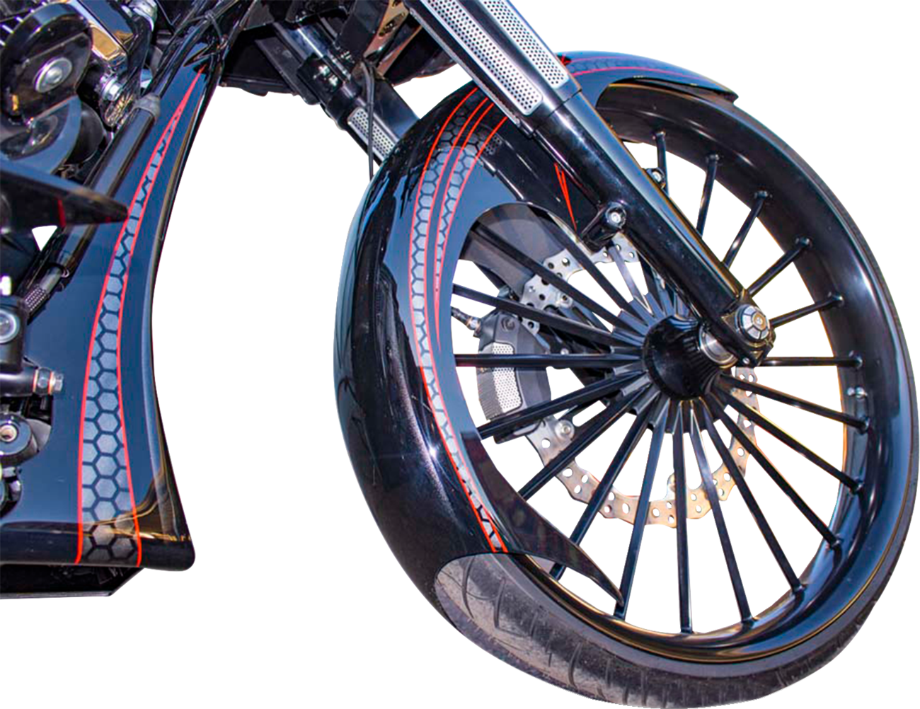 PAUL YAFFE BAGGER NATION Talon Front Fender - 21" Wheel - With Black Adapters - HD Touring PYO:TALON21-14L-B