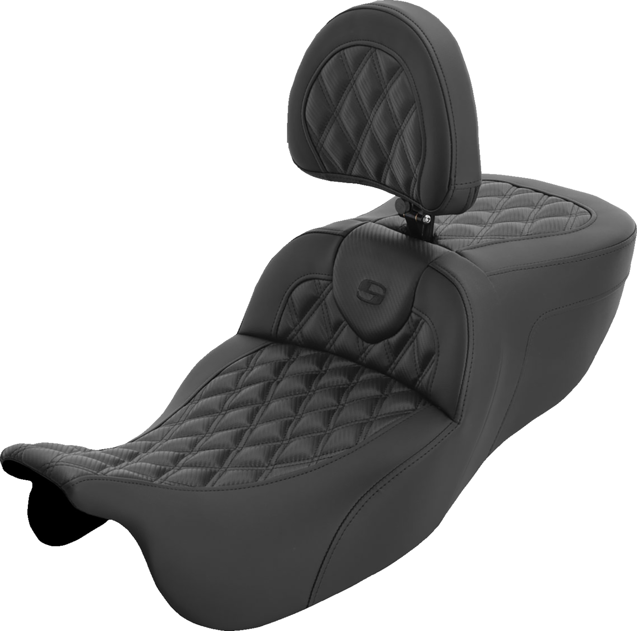 SADDLEMEN Roadsofa™ Extended Reach Seat - with Backrest - Carbon Fiber Lattice Stitch - FLRT/FLTRT '15-'25 815-07-207B0