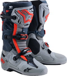 ALPINESTARS Tech 10 Enduro Boots - Medium Gray/Dark Gray/Fluorescent Red - US 10 / EU 44.5 2010025-9338-10