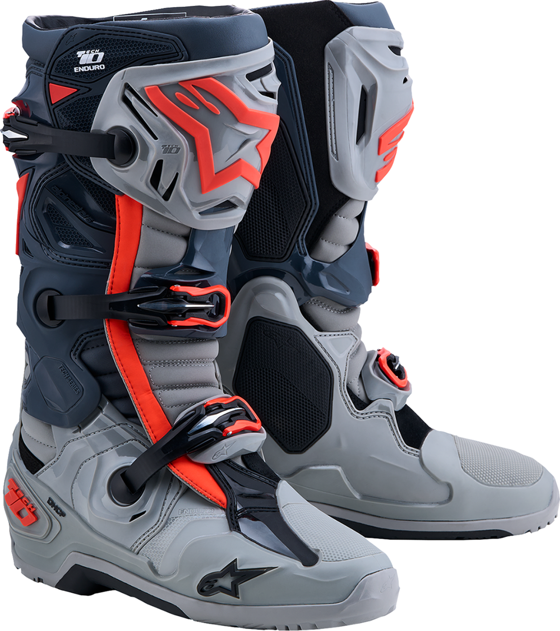 ALPINESTARS Tech 10 Enduro Boots - Medium Gray/Dark Gray/Fluorescent Red - US 12 / EU 47 2010025-9338-12
