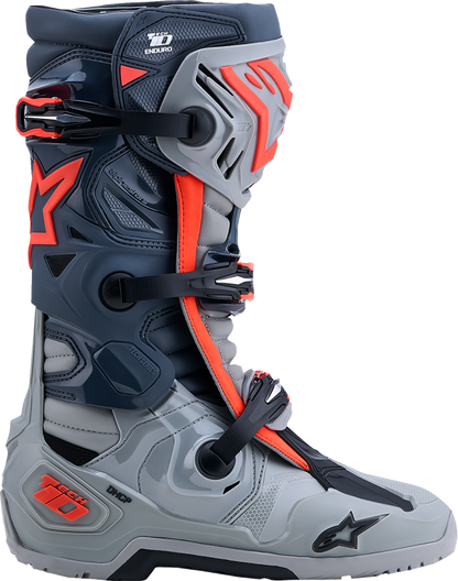 ALPINESTARS Tech 10 Enduro Boots - Medium Gray/Dark Gray/Fluorescent Red - US 12 / EU 47 2010025-9338-12