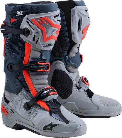 ALPINESTARS Tech 10 Enduro Boots - Medium Gray/Dark Gray/Fluorescent Red - US 13 / EU 48 2010025-9338-13