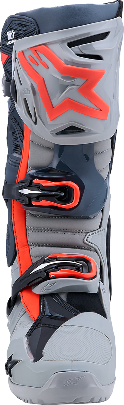 ALPINESTARS Tech 10 Enduro Boots - Medium Gray/Dark Gray/Fluorescent Red - US 9 / EU 43 2010025-9338-9