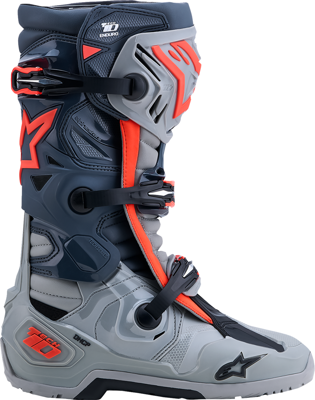 ALPINESTARS Tech 10 Enduro Boots - Medium Gray/Dark Gray/Fluorescent Red - US 9 / EU 43 2010025-9338-9
