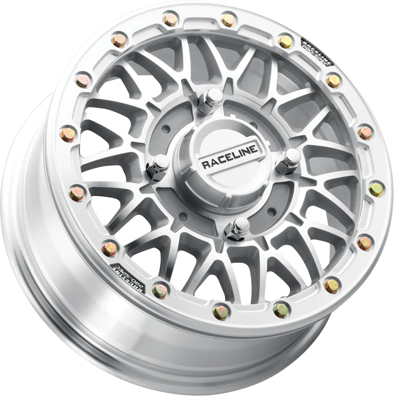 RACELINE WHEELS Wheel - Omega Beadlock - Rear - Machined with Gloss Silver Ring - 15x10 - 4/156 - +10 mm A15MA-51056+10